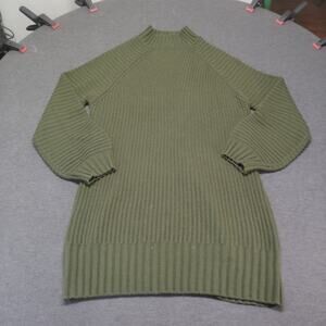 LILLUSORY Sweater Dress Womens M Olive Green Mock Neck Lantern Sleeve